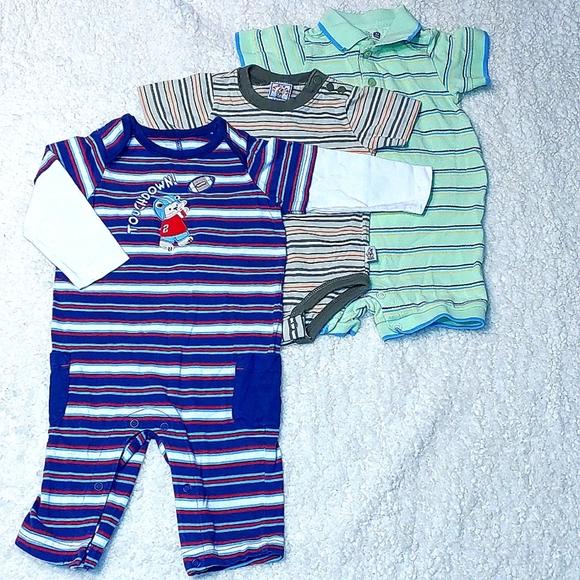 Bundle of Boy's 3-6mo Striped Rompers - Picture 1 of 12